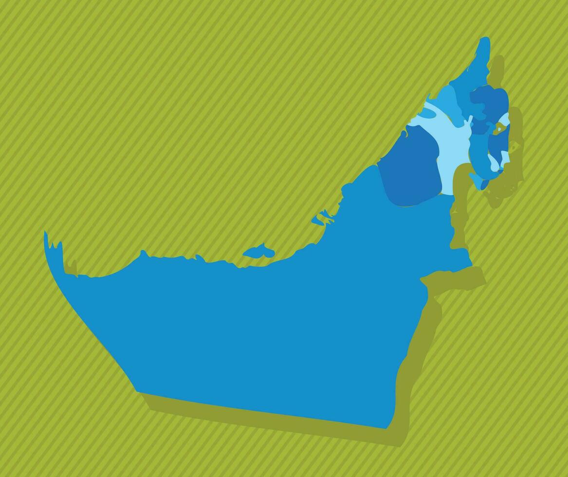 Uae map with regions blue political map green background vector illustration