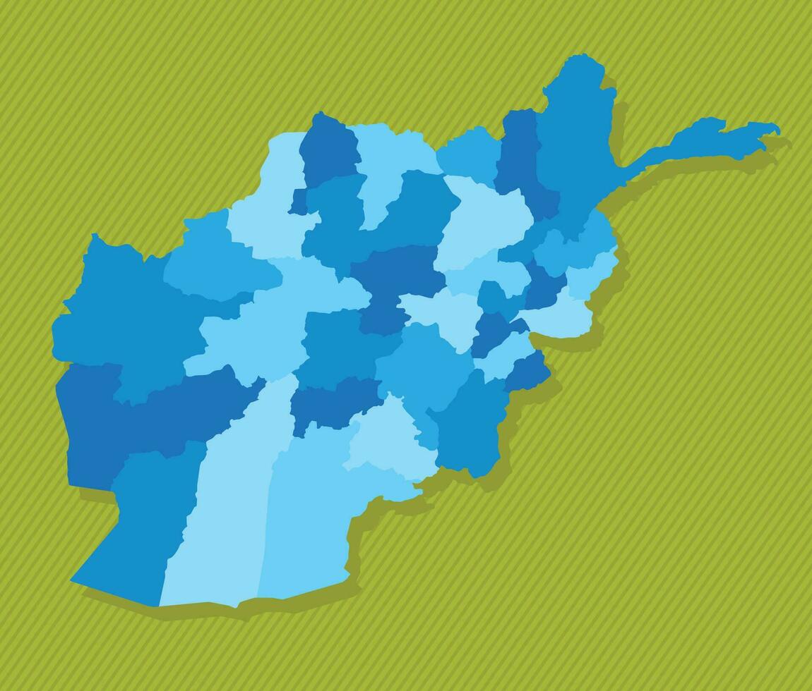 Afghanistan map with regions blue political map green background vector illustration