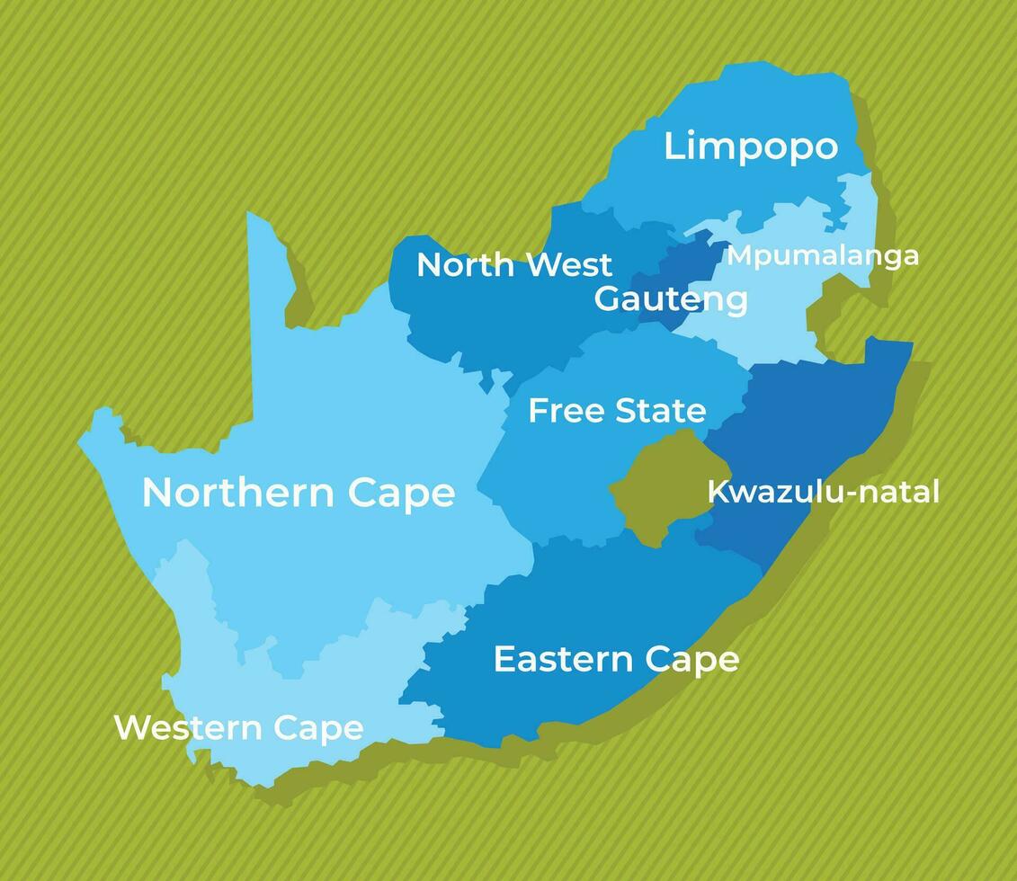 South Africa map with regions blue political map green background vector illustration