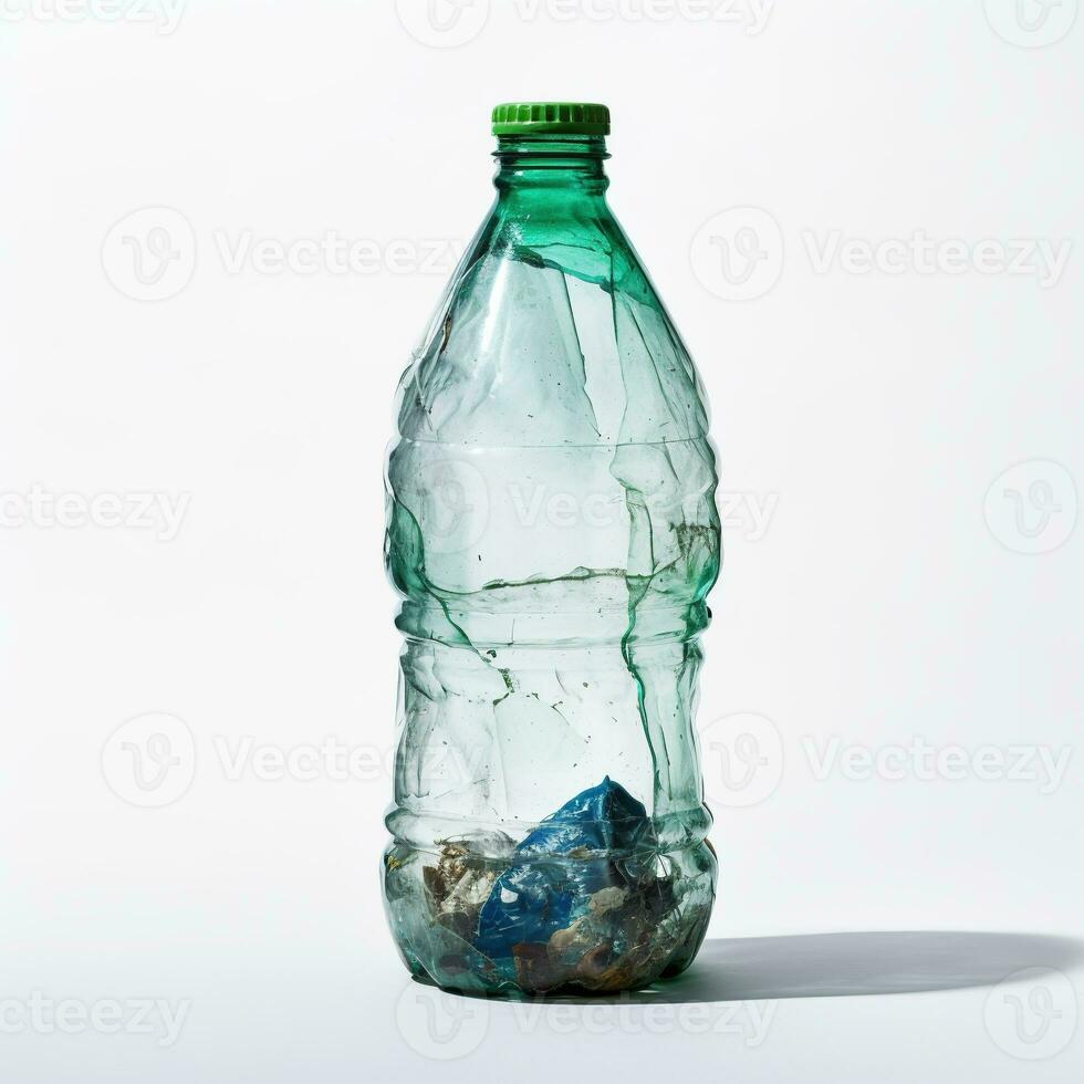 AI generated Empty Used Trash Plastic Bottle on White Background. Recycle, Trash, Rubbish photo