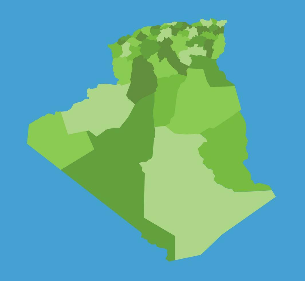 Argelia vector mapa en escala verde con regiones