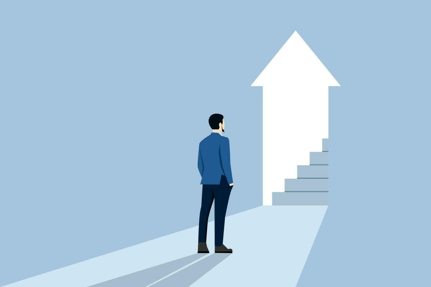 Door to success concept. The businessman walked towards the door leading to the top floor. People who walk towards the light. People who are on their way to success. a man walked to the door. vector