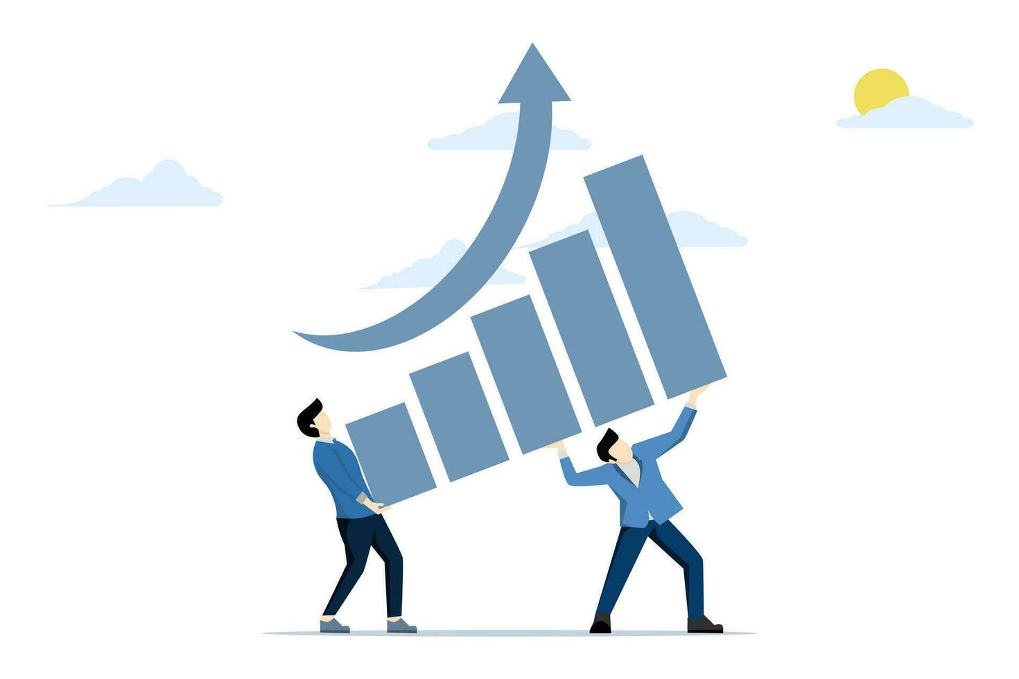 Business growth concept, increase or progress towards success, team planning and strategy to achieve success, growth or progress, businessman employee help to construct growth graph. vector. vector