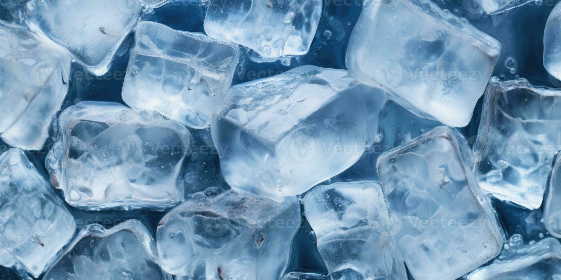 AI generated Ice cubes on a dark blue background. photo