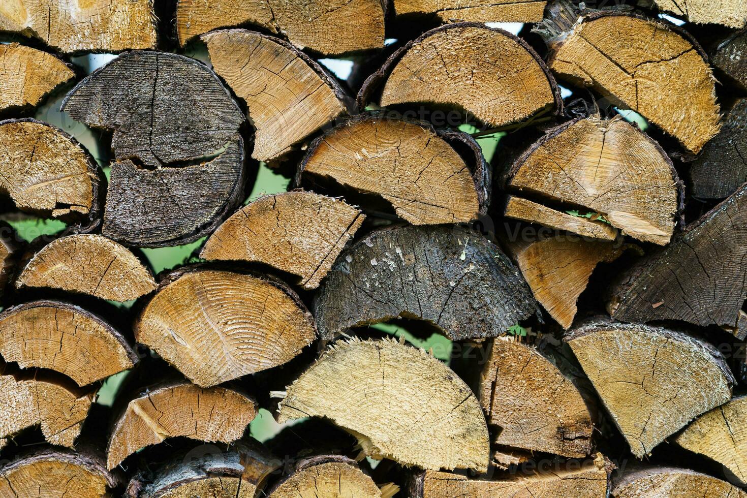 Stack of firewood prepared for winter. Spruce wood. photo