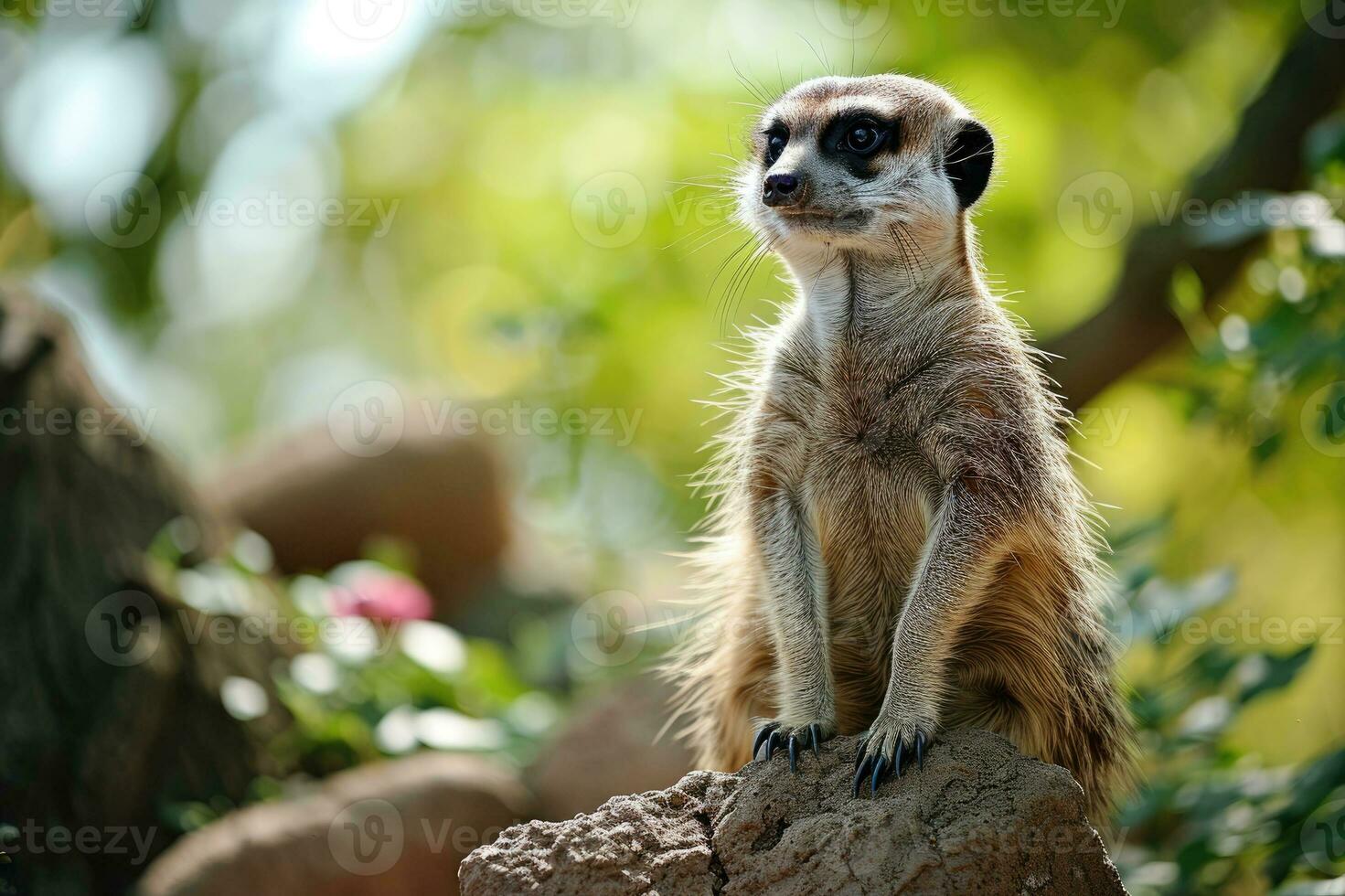 ai generado suricata en pie en un guardia. curioso suricata foto