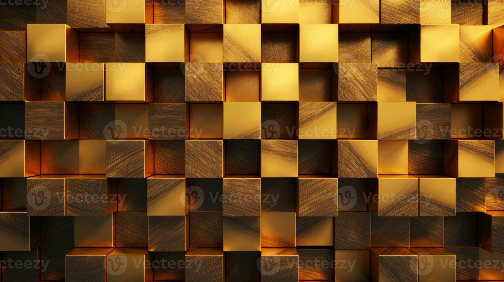 AI generated Abstract wooden 3d cubes, golden wood texture for background photo