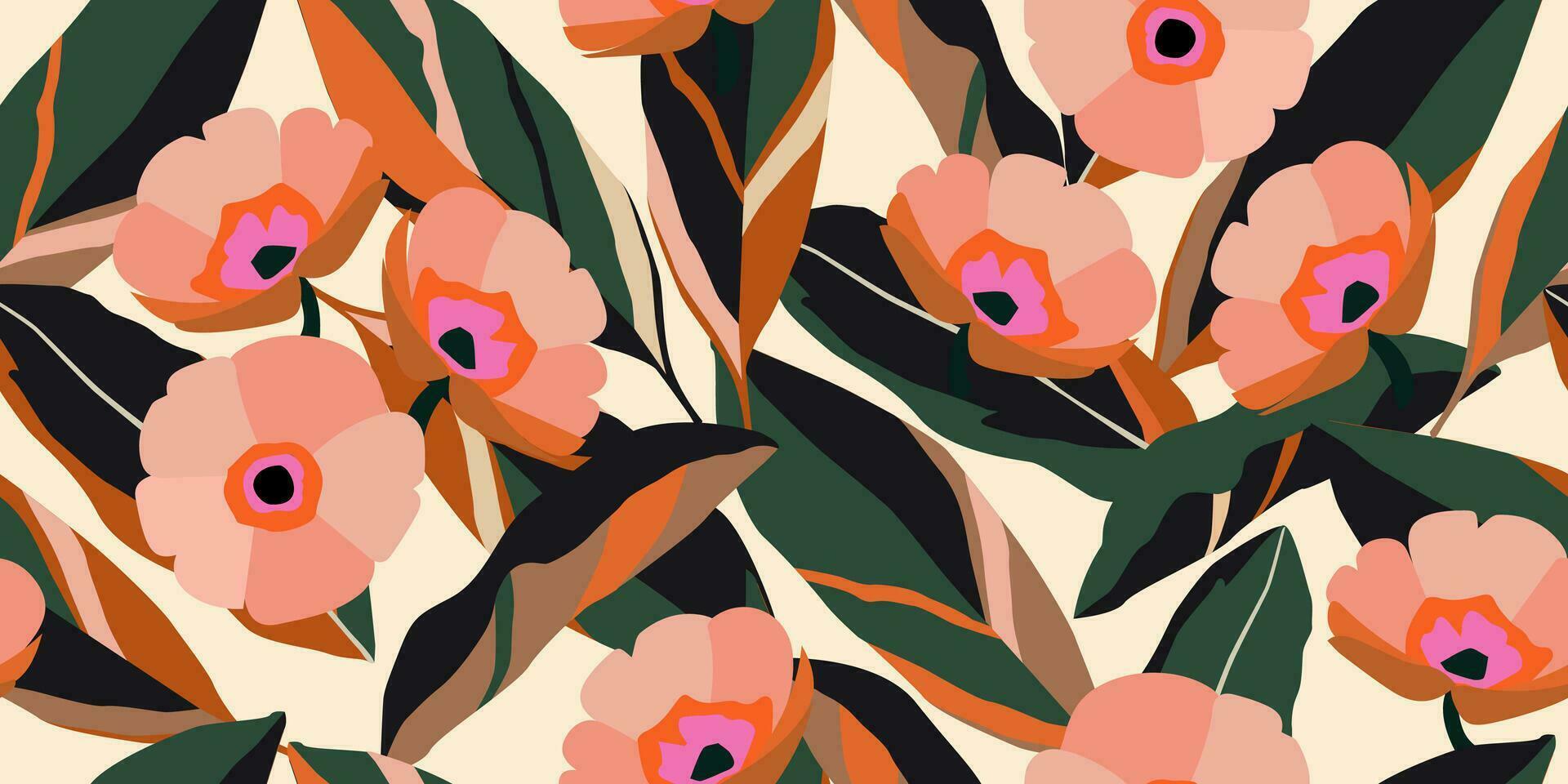 mano dibujado tropical flores, sin costura patrones con floral para tela, textiles, ropa, envase papel, cubrir, bandera, interior decoración, resumen antecedentes. vector ilustración.