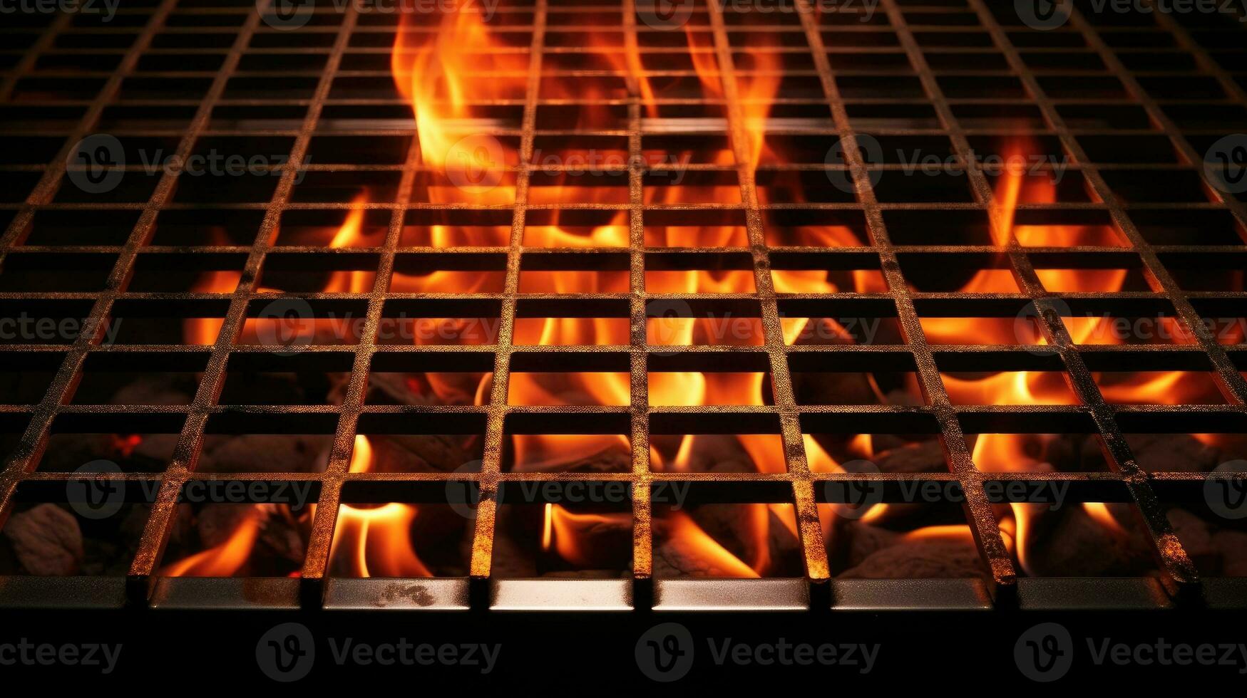 AI generated Barbecue grill with fire flames. Empty fire grid. Picnic concept. photo