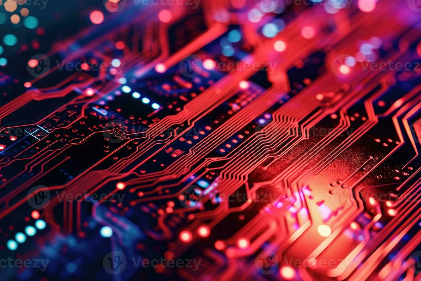 AI generated Modern technology circuit board texture background design. photo