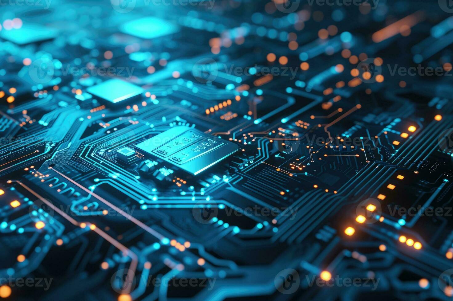AI generated Modern technology circuit board texture background design. photo