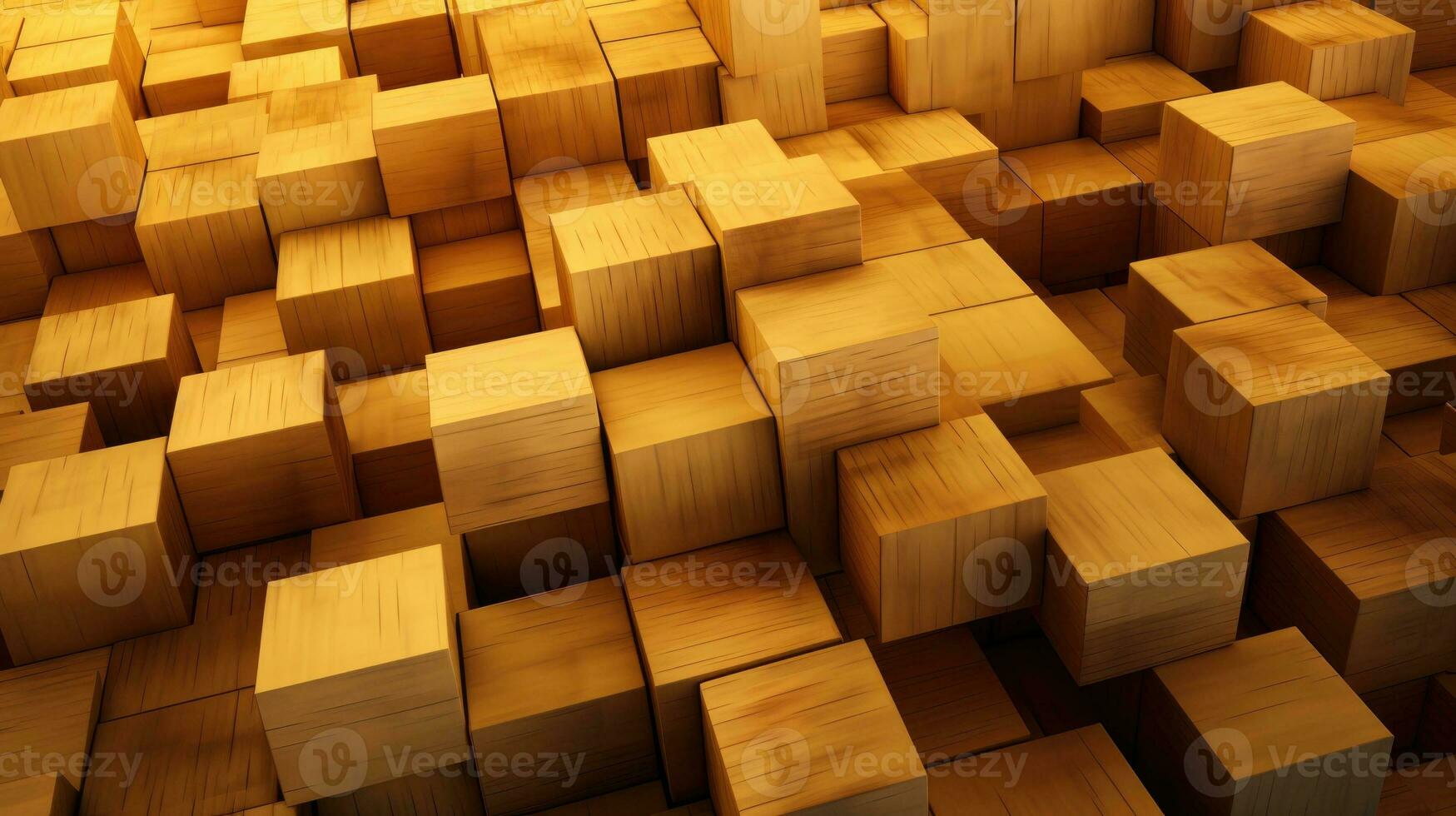 AI generated Abstract wooden 3d cubes, golden wood texture for background photo