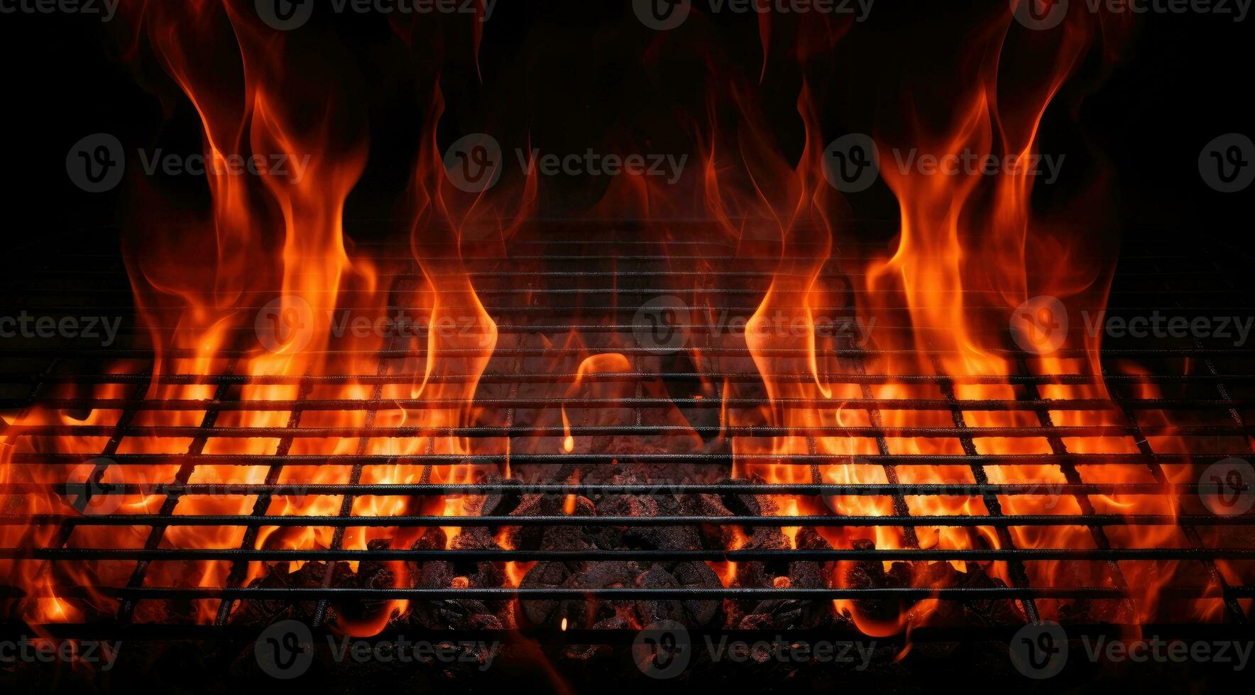 AI generated Barbecue grill with fire flames. Empty fire grid. Picnic concept. photo