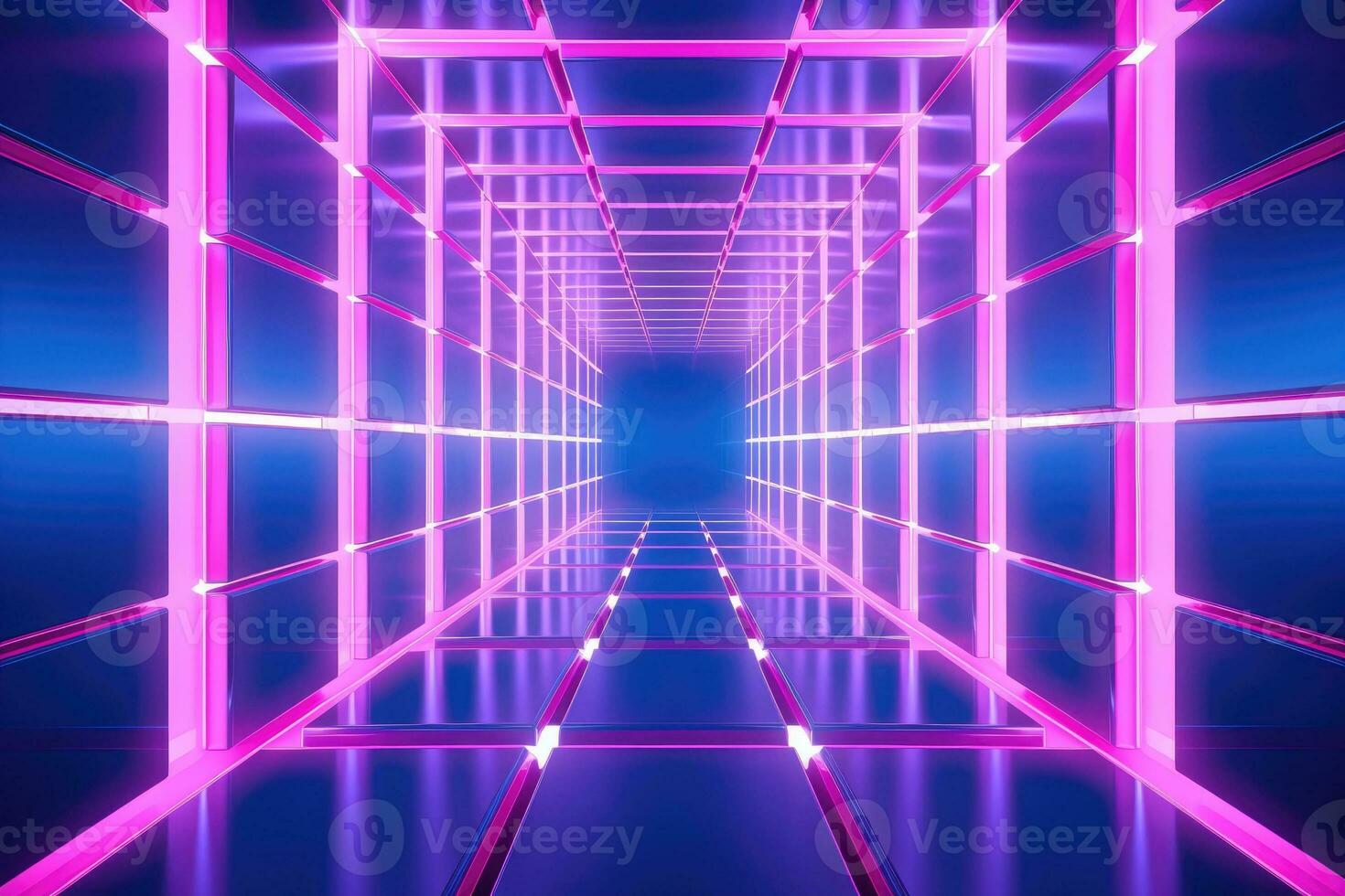 AI generated Abstract neon light tunnel in pink and blue color. Futuristic background. Cyberpunk style photo