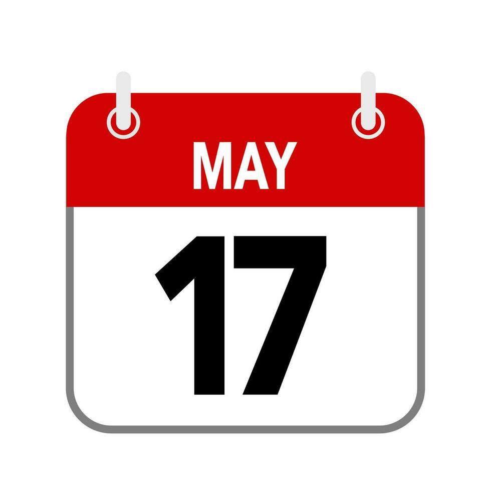 17 May, calendar date icon on white background. vector