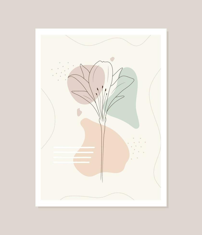 Contemporary flower poster. Hand drawn abstract botanical elements. Minimal interior design and natural wall art. Modern vector illustration