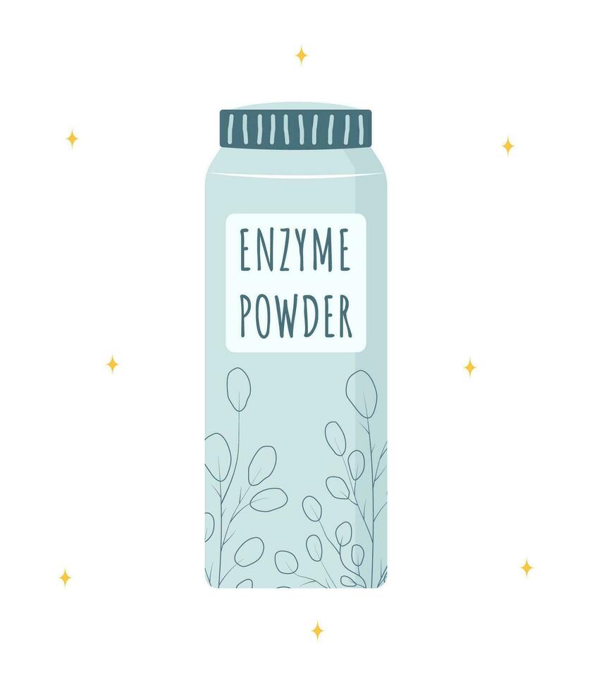 Enzyme powder wash. Skin care. Morning routine. Face cleansing. Hand drawn beauty product. Vector illustration in flat cartoon style
