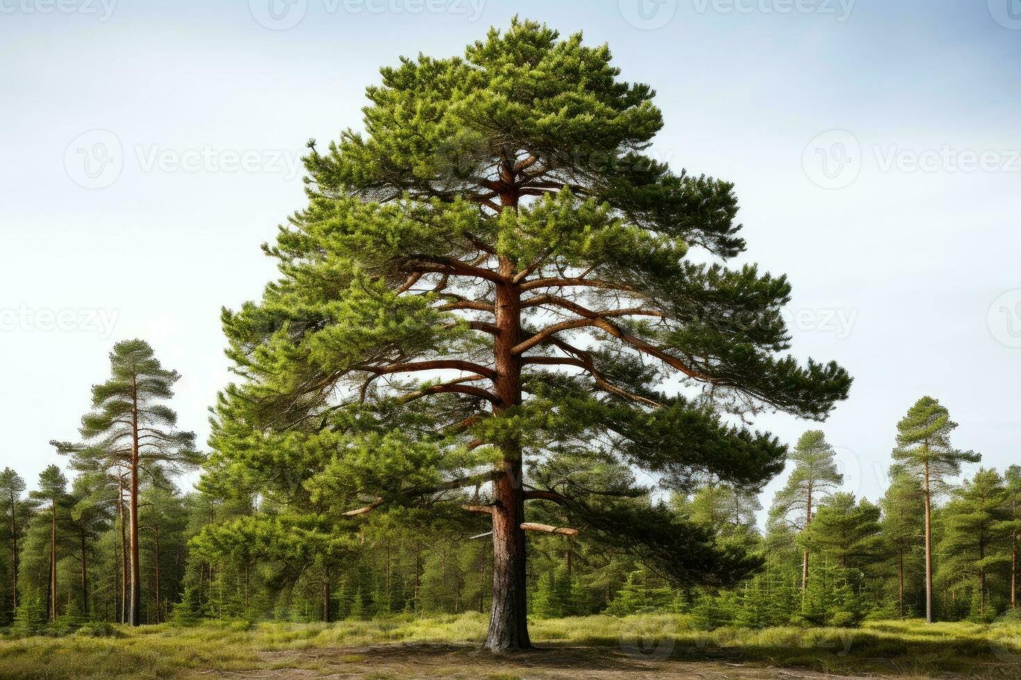 AI generated Pine trees grow big and lush professional photography photo