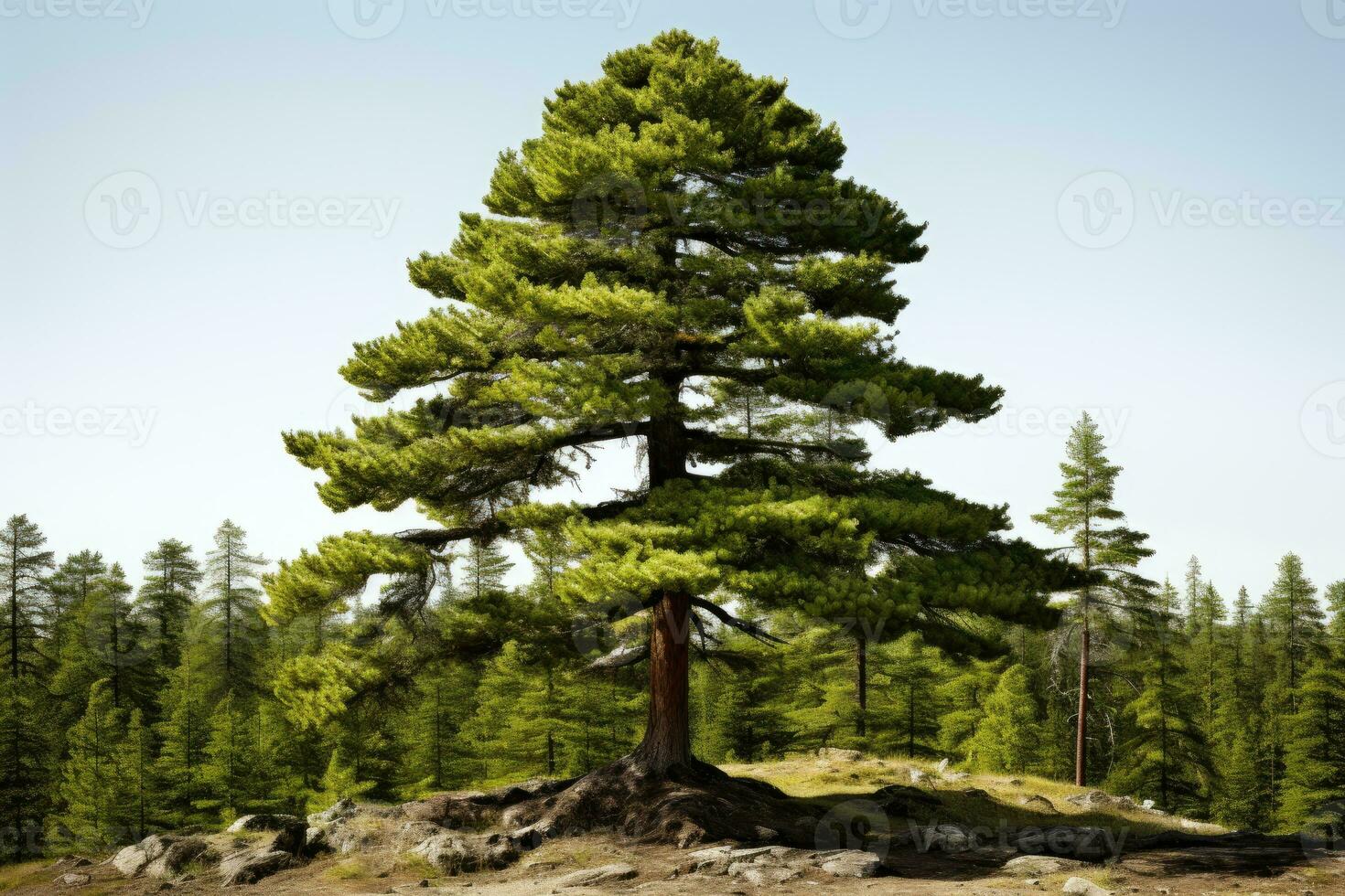 AI generated Pine trees grow big and lush professional photography photo