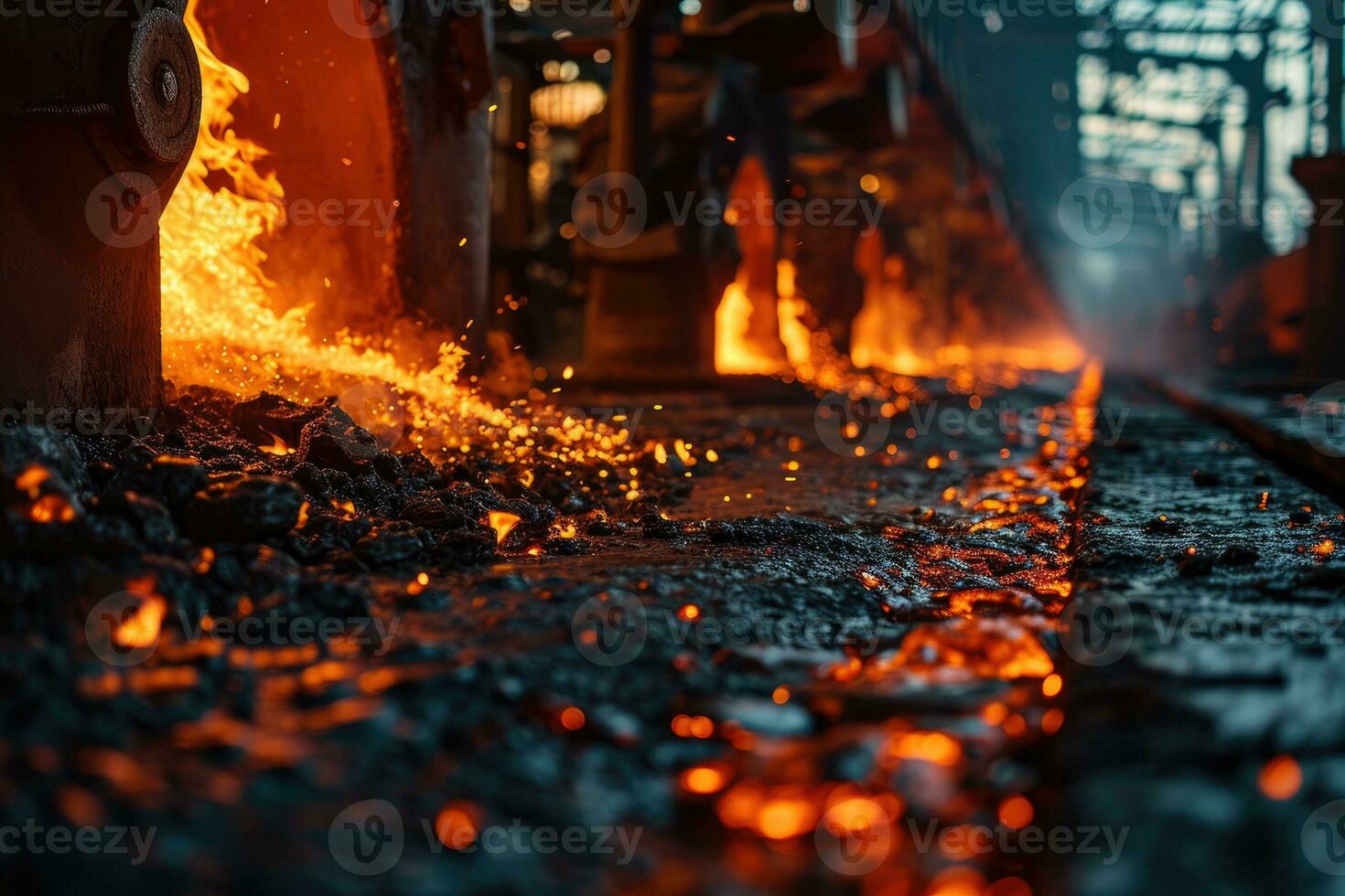 AI generated stock photo inside a steel smelting factory professional photography