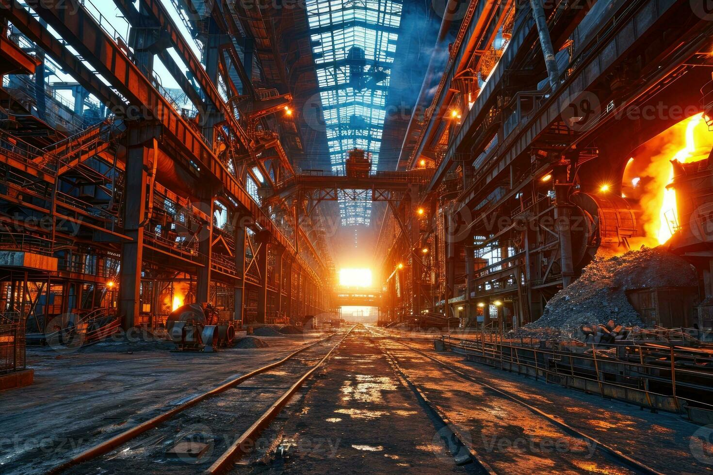 AI generated stock photo inside a steel smelting factory professional photography