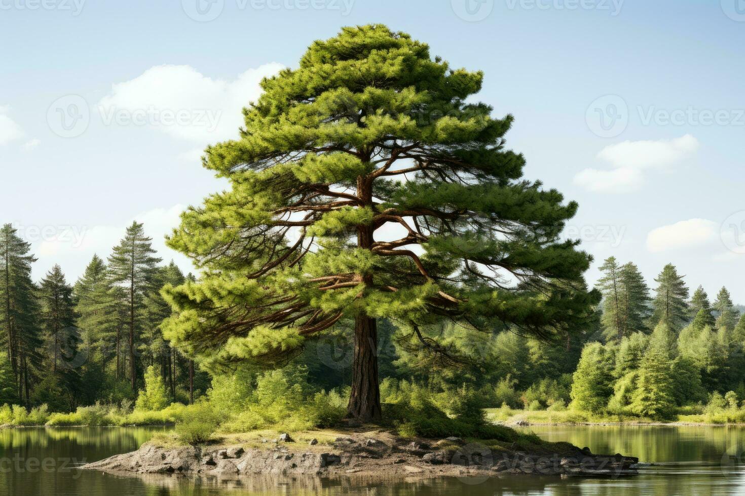 AI generated Pine trees grow big and lush professional photography photo