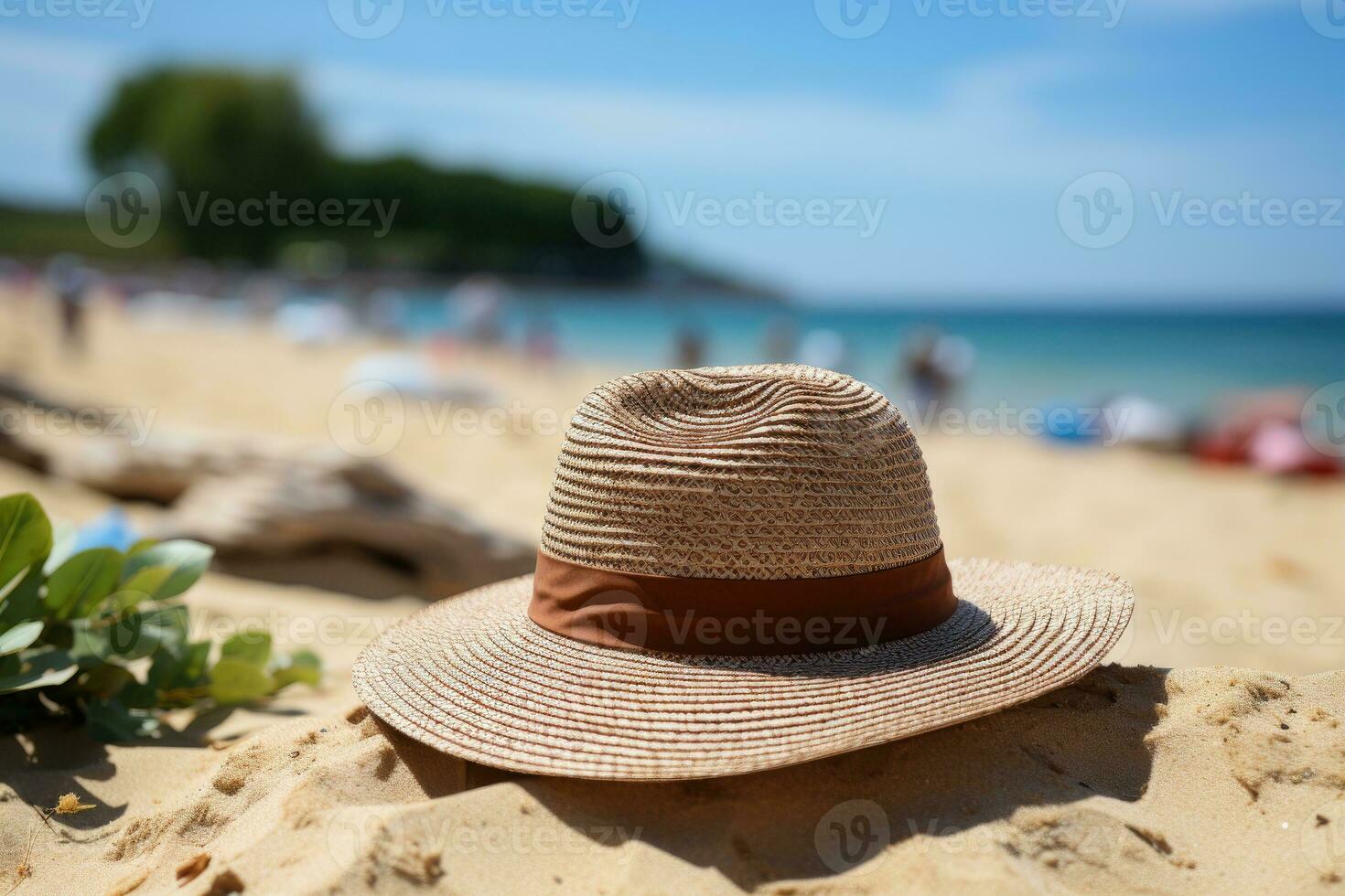 AI generated Straw hat on the sand beach professional photography photo