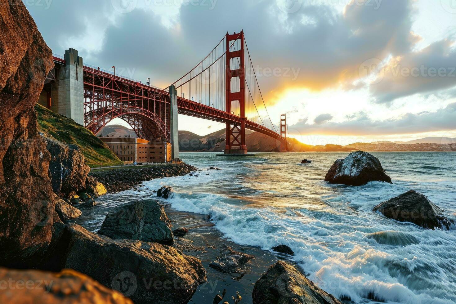 AI generated Golden hour photo of the bridge with dramatic lighting professional photography