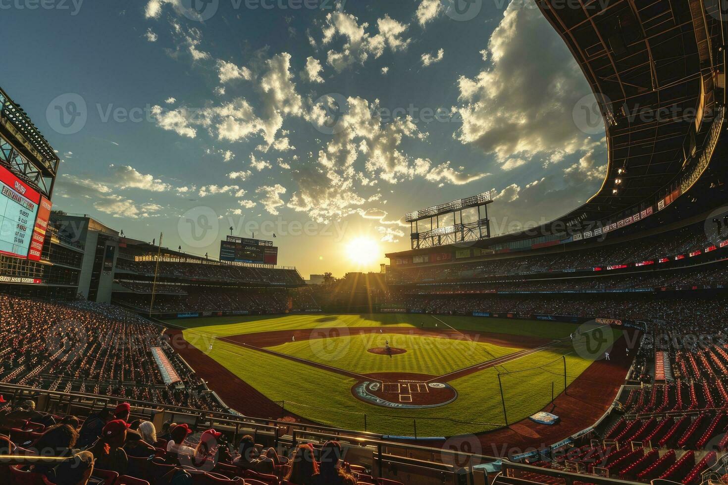 AI generated Lush green lawn at football soccer sports stadium professional photography photo