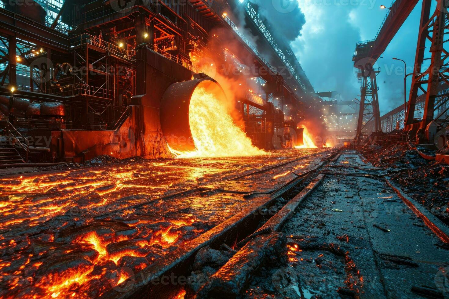 AI generated stock photo inside a steel smelting factory professional photography