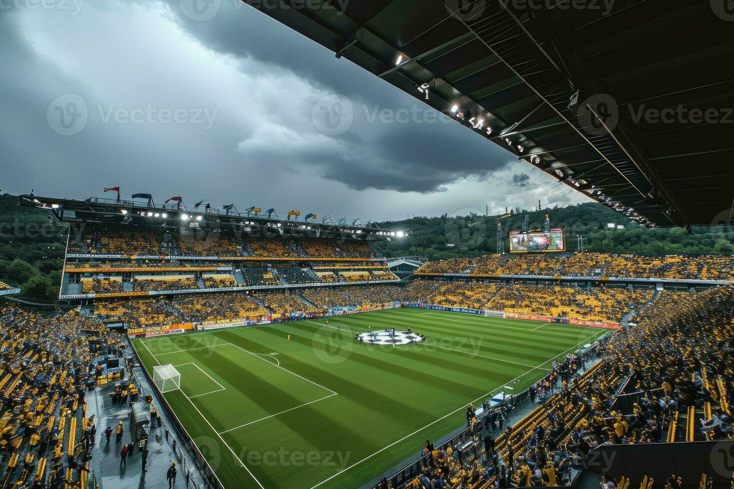 ai generado lozano verde césped a fútbol americano fútbol Deportes estadio profesional fotografía foto