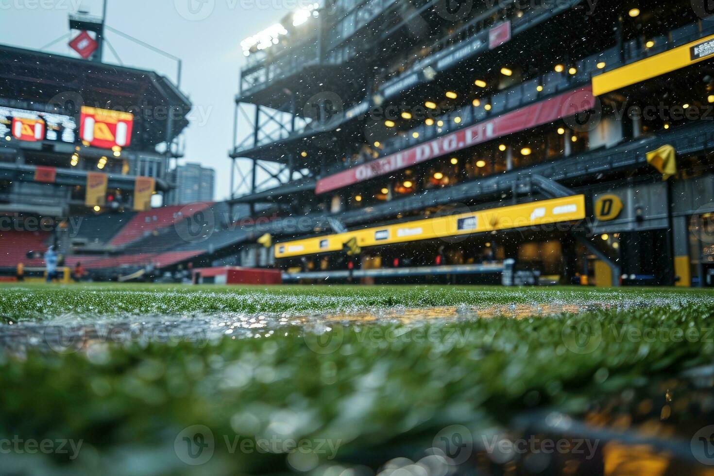 ai generado lozano verde césped a fútbol americano fútbol Deportes estadio profesional fotografía foto