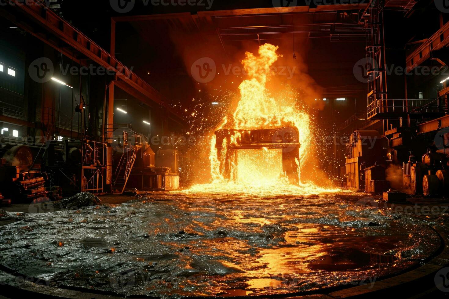 AI generated stock photo inside a steel smelting factory professional photography