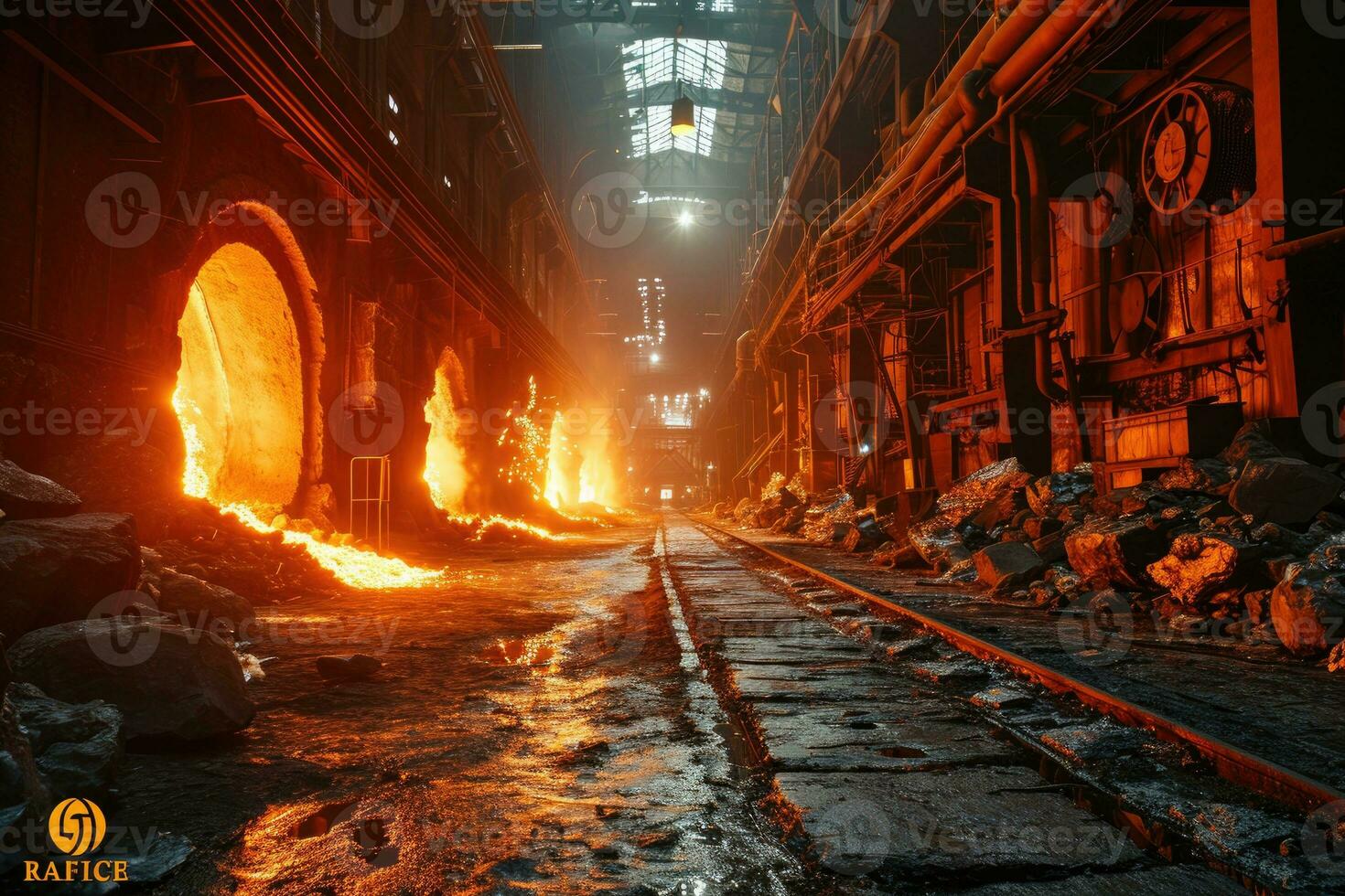 AI generated stock photo inside a steel smelting factory professional photography