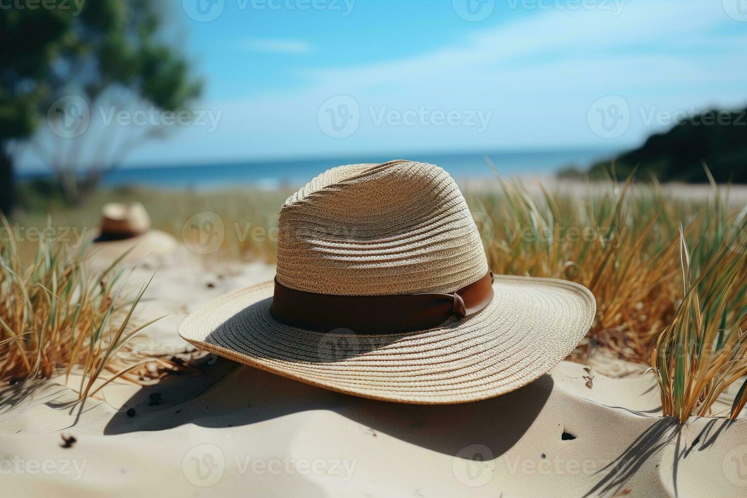 AI generated Straw hat on the sand beach professional photography photo