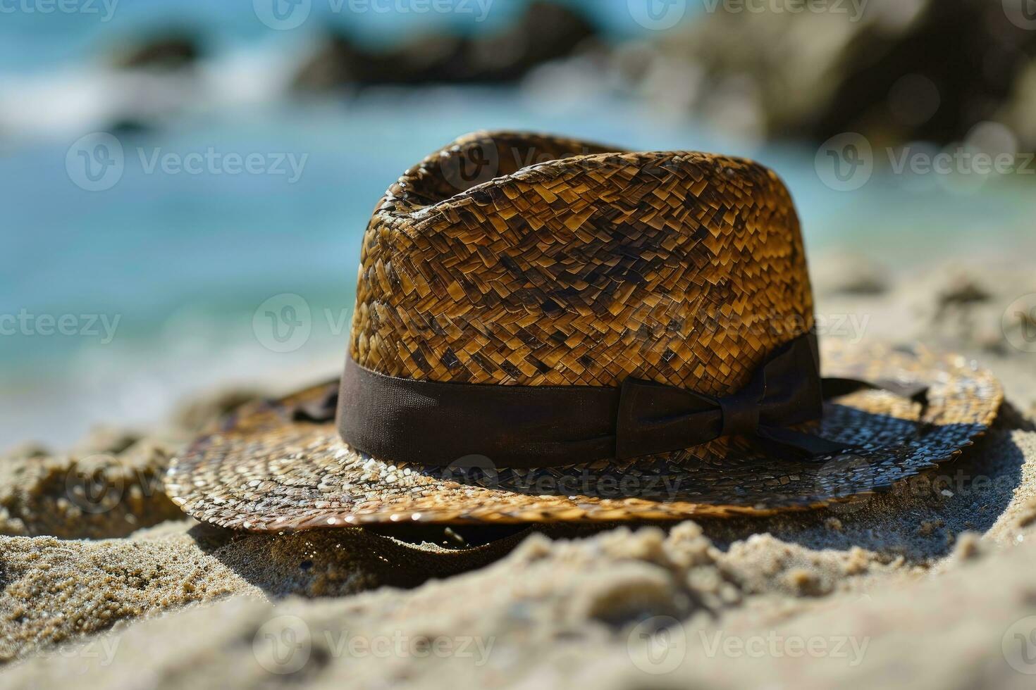 AI generated Straw hat on the sand beach professional photography photo