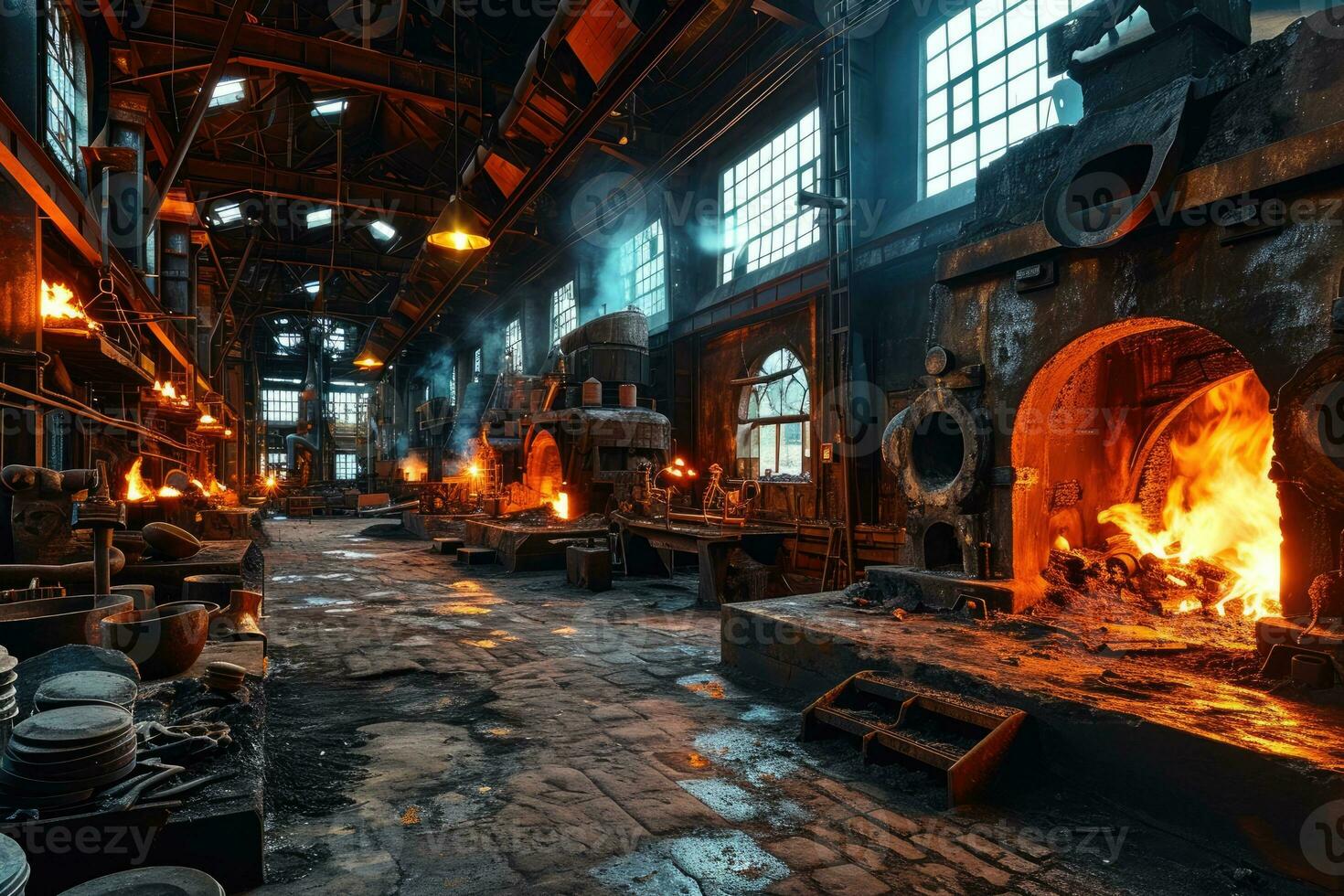 AI generated stock photo inside a steel smelting factory professional photography