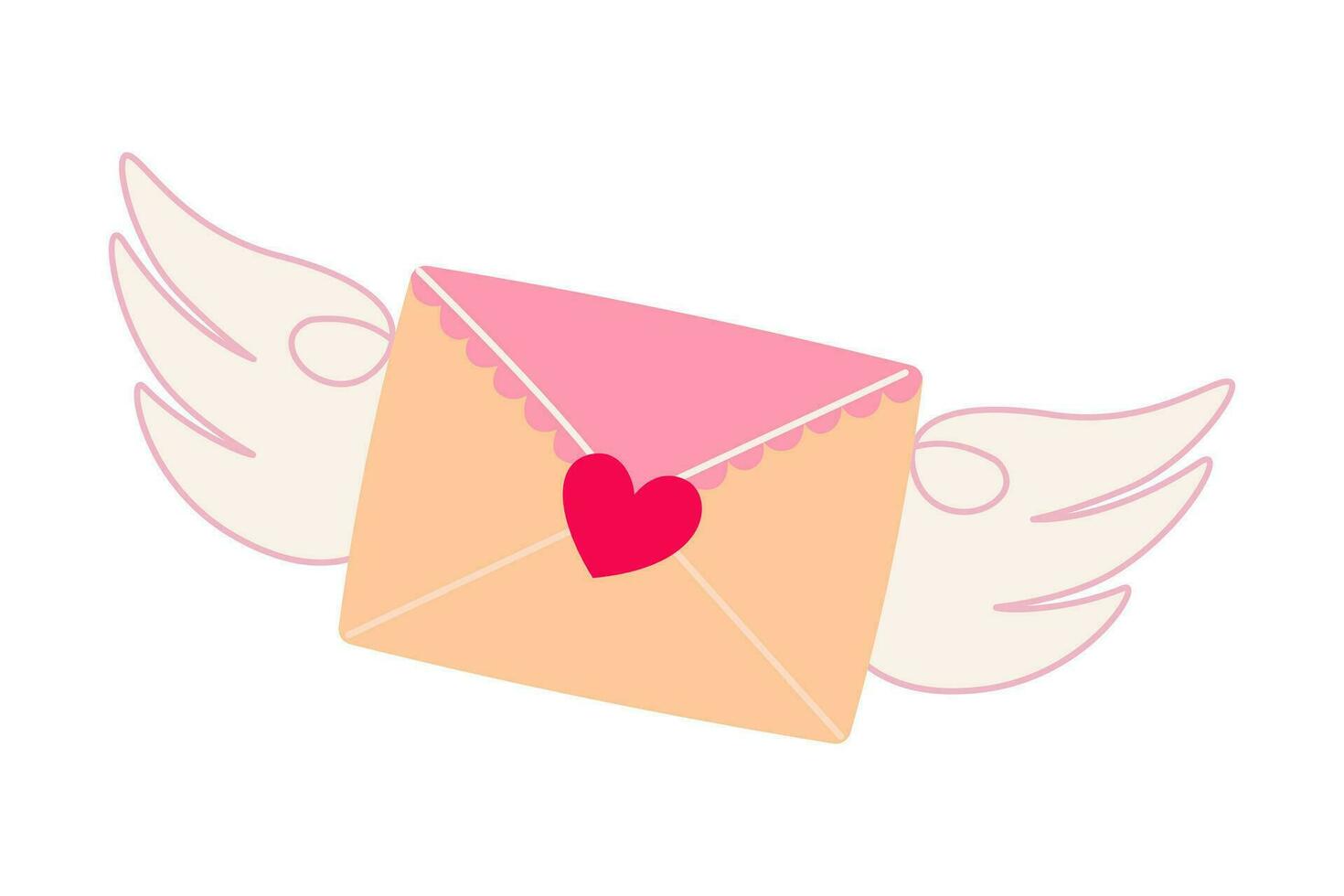 Love letter envelope with heart and wings. Confession and love message letter for Valentine's day. Vector illustration on white background. Detailed cartoon element for holiday patterns, designs
