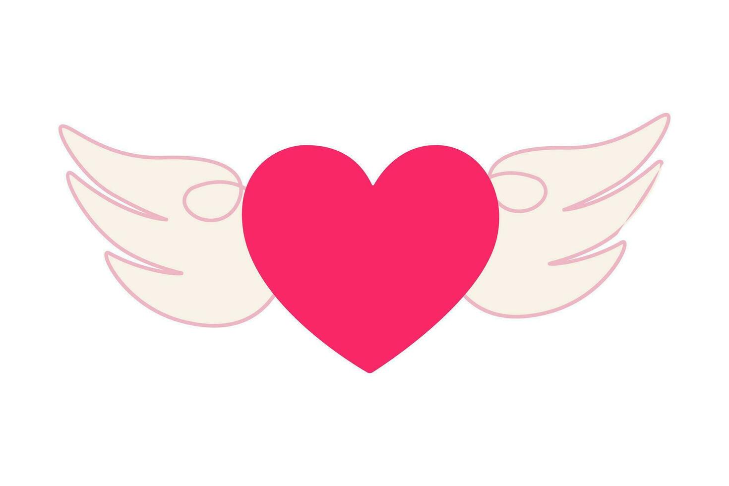 Bright flying heart with pink wings for Valentine's day. Vector love illustration isolated on white background. Detailed cartoon element for holiday patterns, packaging, designs