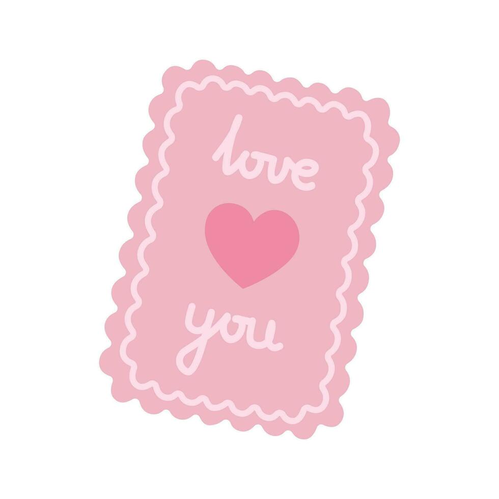 Pink greeting card letter with love confession and heart for Valentine's day. Vector illustration on white background. Detailed cartoon element for holiday patterns, packaging, designs