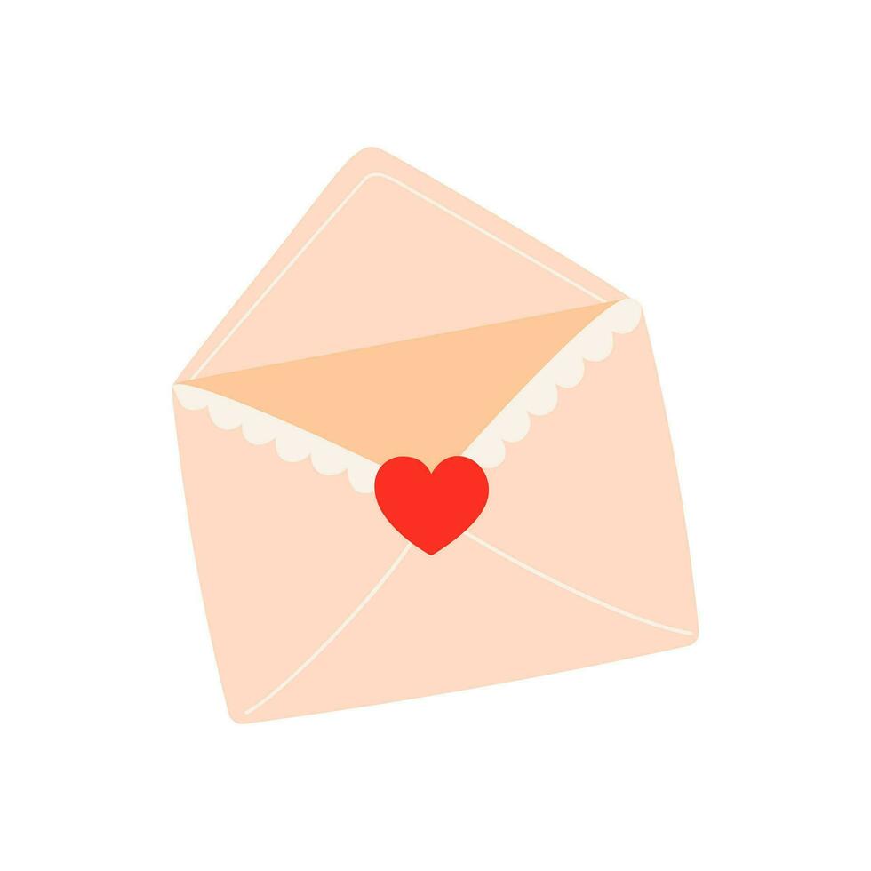 Love letter envelope with heart and love message. Confession letter for Valentine's day. Vector illustration on white background. Detailed cartoon element for holiday patterns, packaging, designs