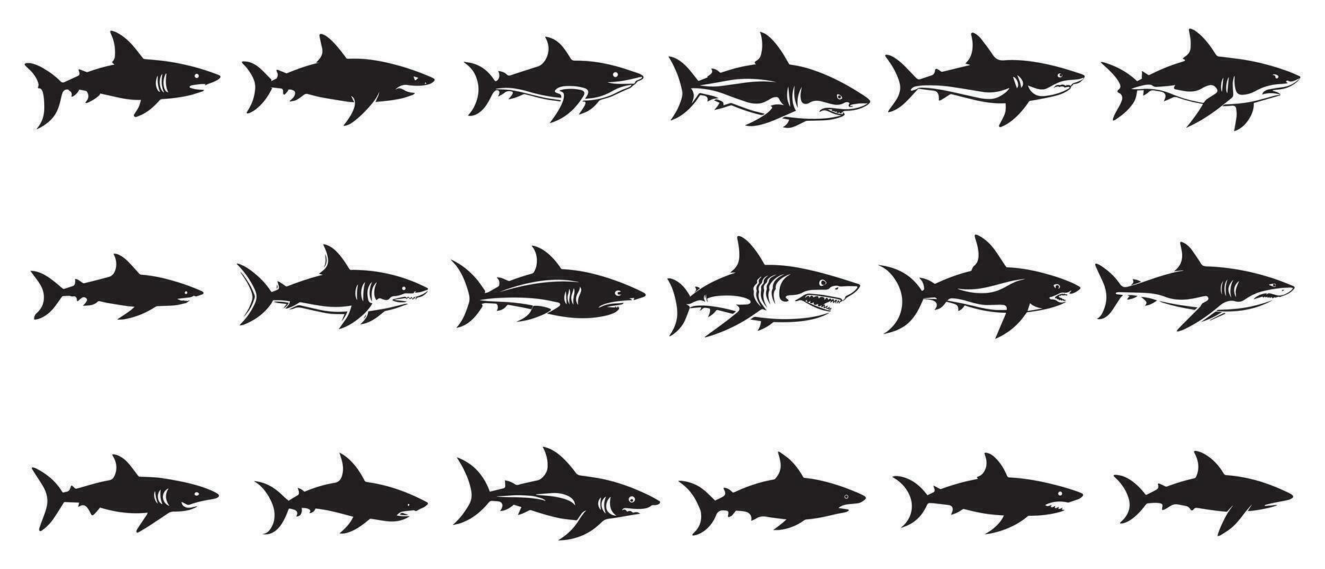 Shark icon set isolated on white background. Vector illustration.