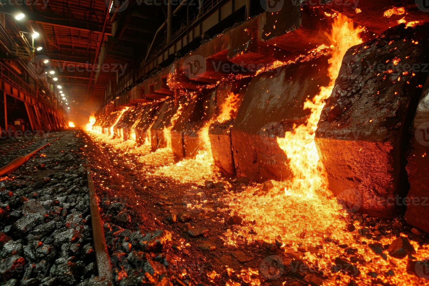 AI generated stock photo inside a steel smelting factory professional photography