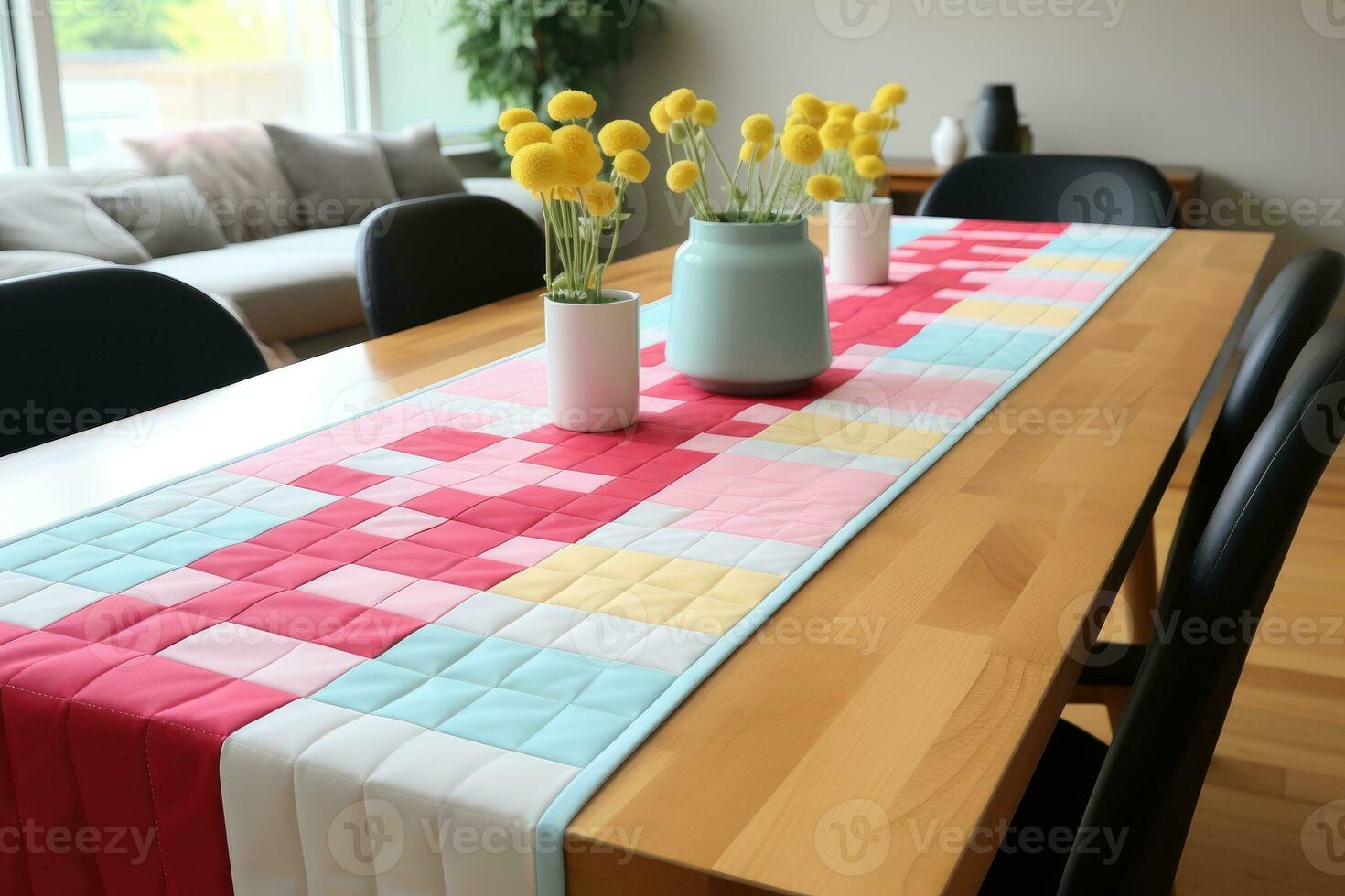 AI generated a table with a vase of flowers on it decorated with summer ornaments photo