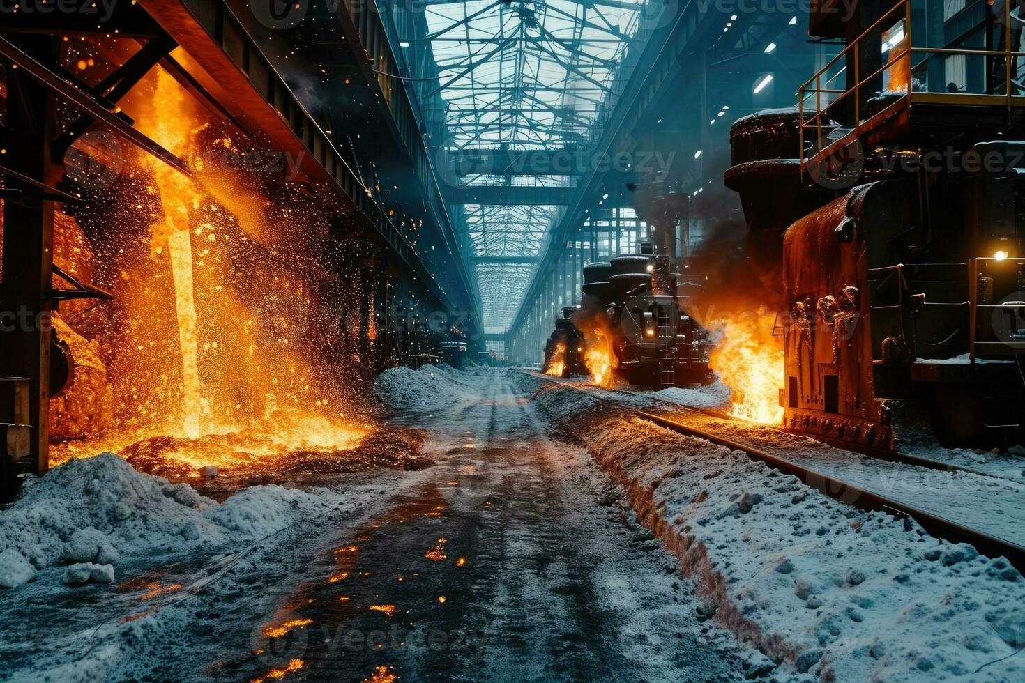 AI generated stock photo inside a steel smelting factory professional photography