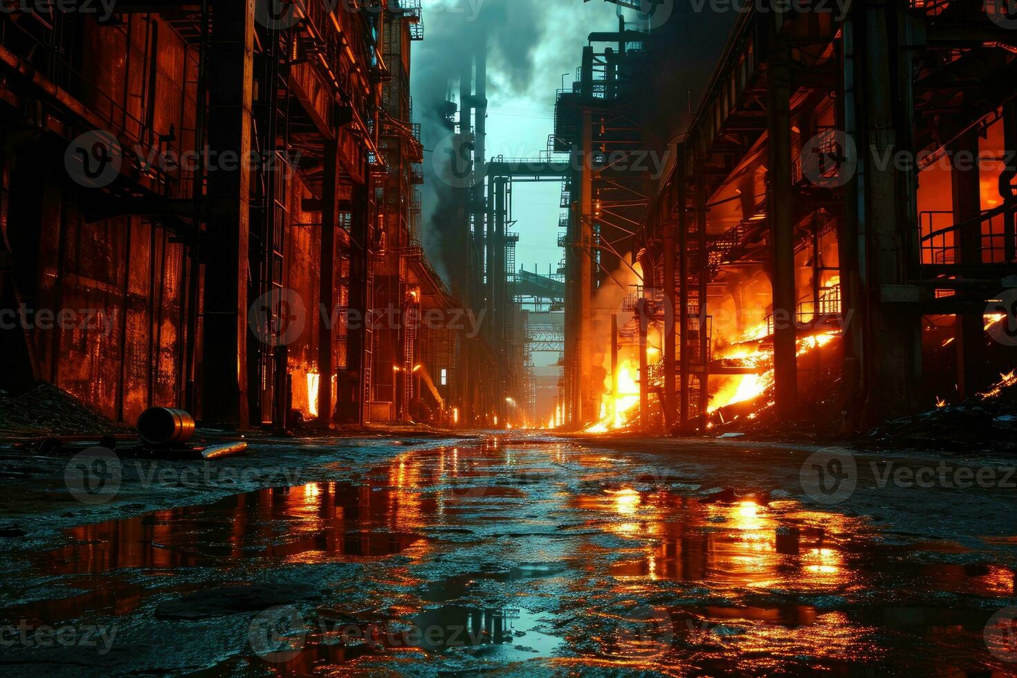 AI generated stock photo inside a steel smelting factory professional photography