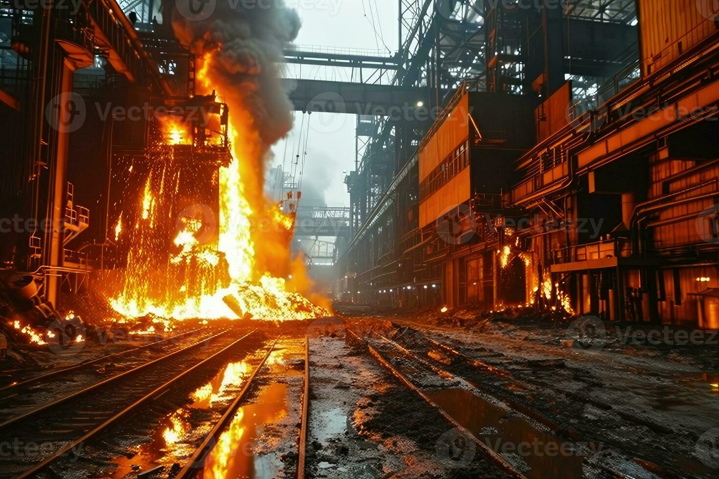 AI generated stock photo inside a steel smelting factory professional photography