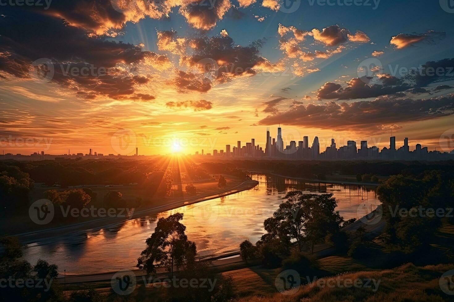 AI generated the atmosphere when the sun sets on the horizon professional photography photo
