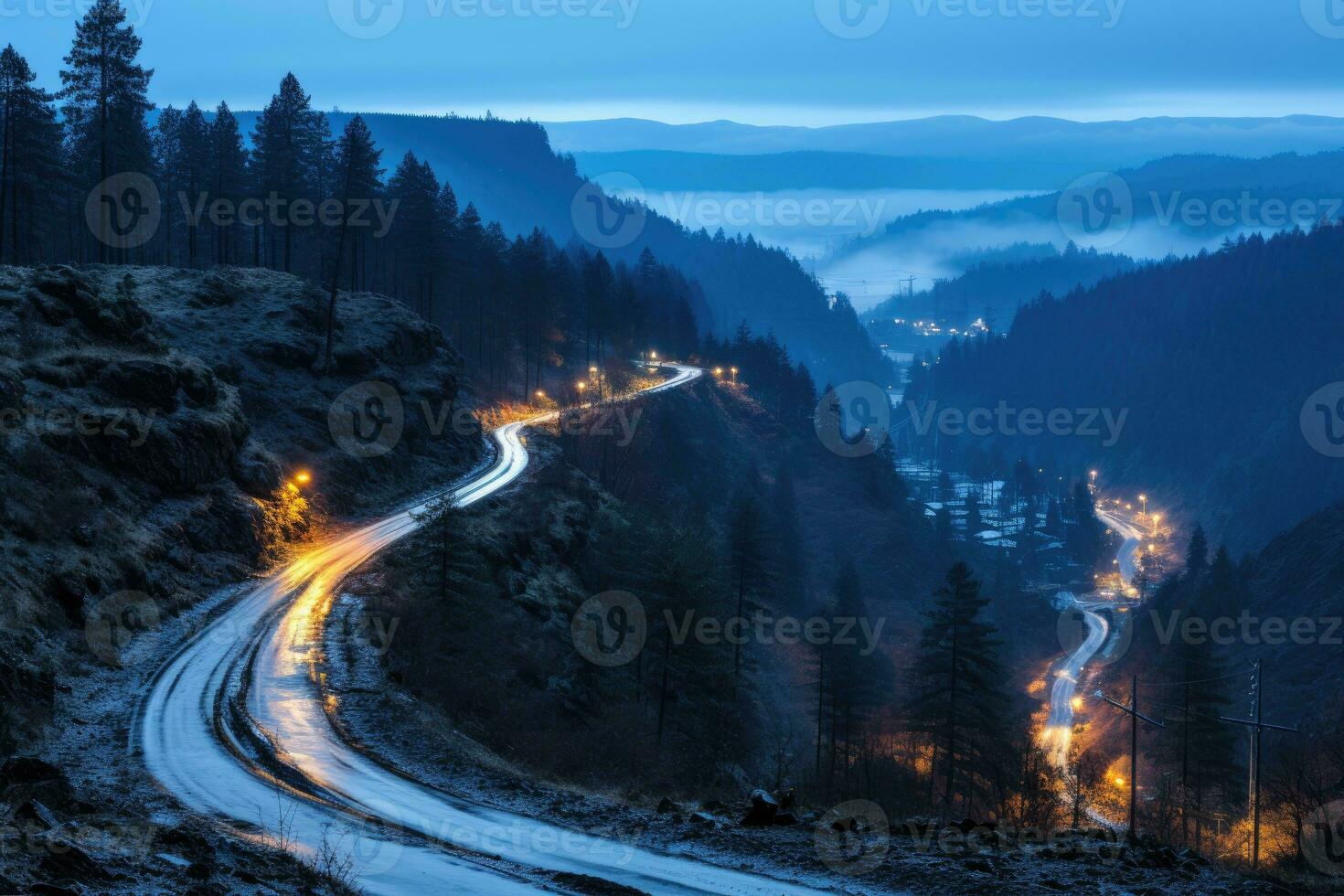 AI generated at the edge of the forest winding road stretches back professional photography photo
