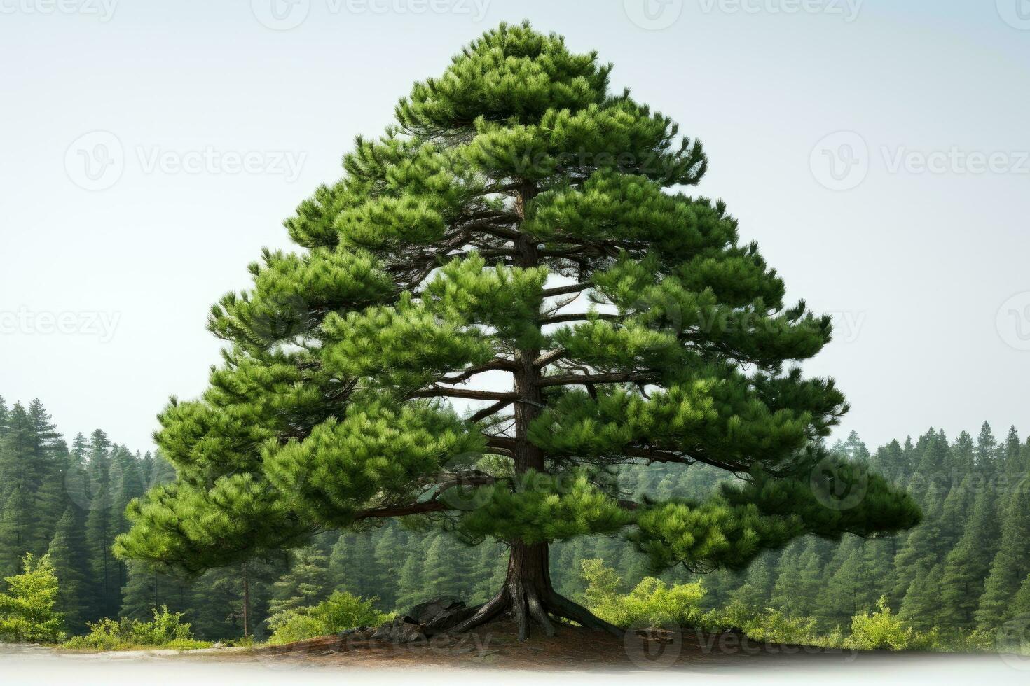 AI generated Pine trees grow big and lush professional photography photo